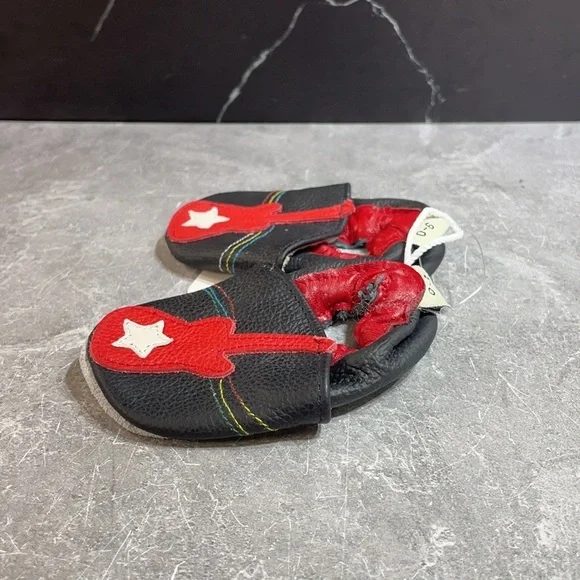 IEvolve Guitar Soft Leather Crib Shoes Black/Red Size 0-6 months - Picture 3 of 8